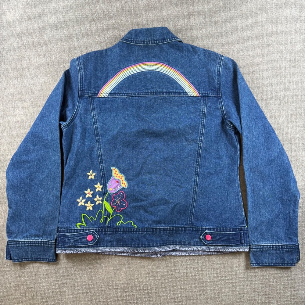Vintage I Love Jesus Embroidered Denim Jacket Blue Pink Snaps Butterfly Sun - Picture 13 of 16